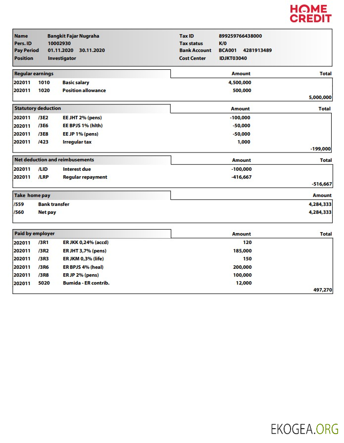 Talon de paie du crédit immobilier